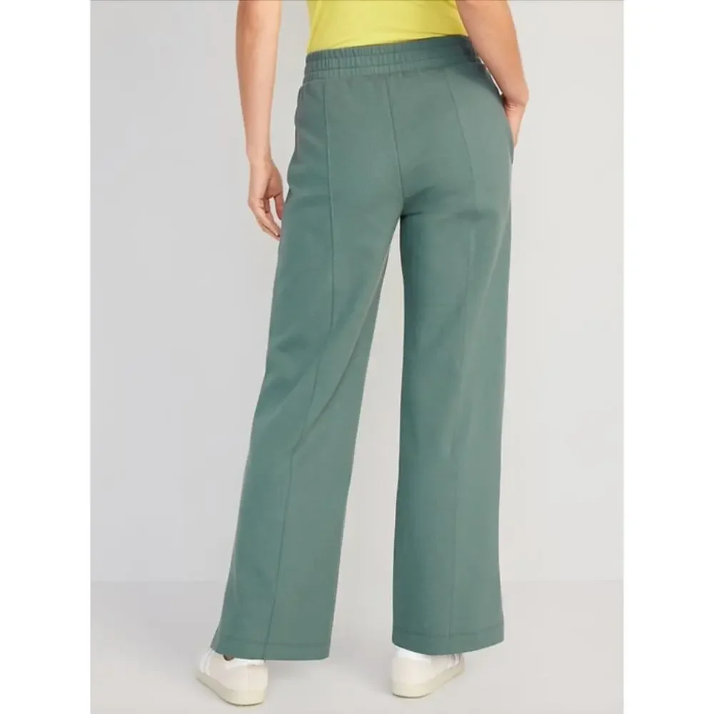Old Navy High Waisted Dynamic Fleece Wide Leg Pants Green Athleisure NWT - Picture 2 of 7